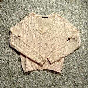 Brandy Melville pink V-neck cable-knit sweater